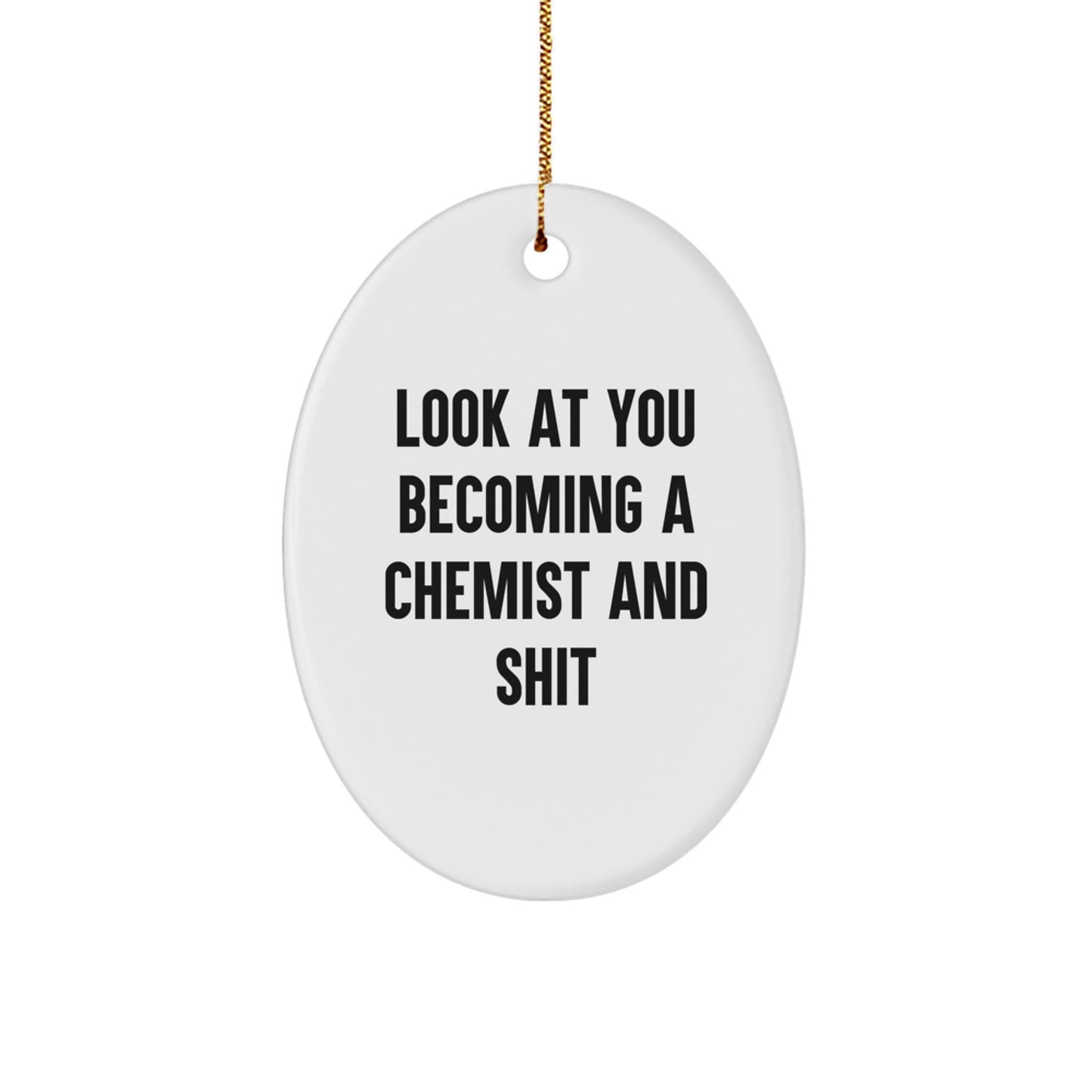 Funny Chemist Oval Ornament Gifts from Men to Friends, Christmas Unique Gifts for Chemist Lab Enthusiasts, Oval Ornament with Quote 'Look At You Becoming A Chemist And Shit' - Image 1
