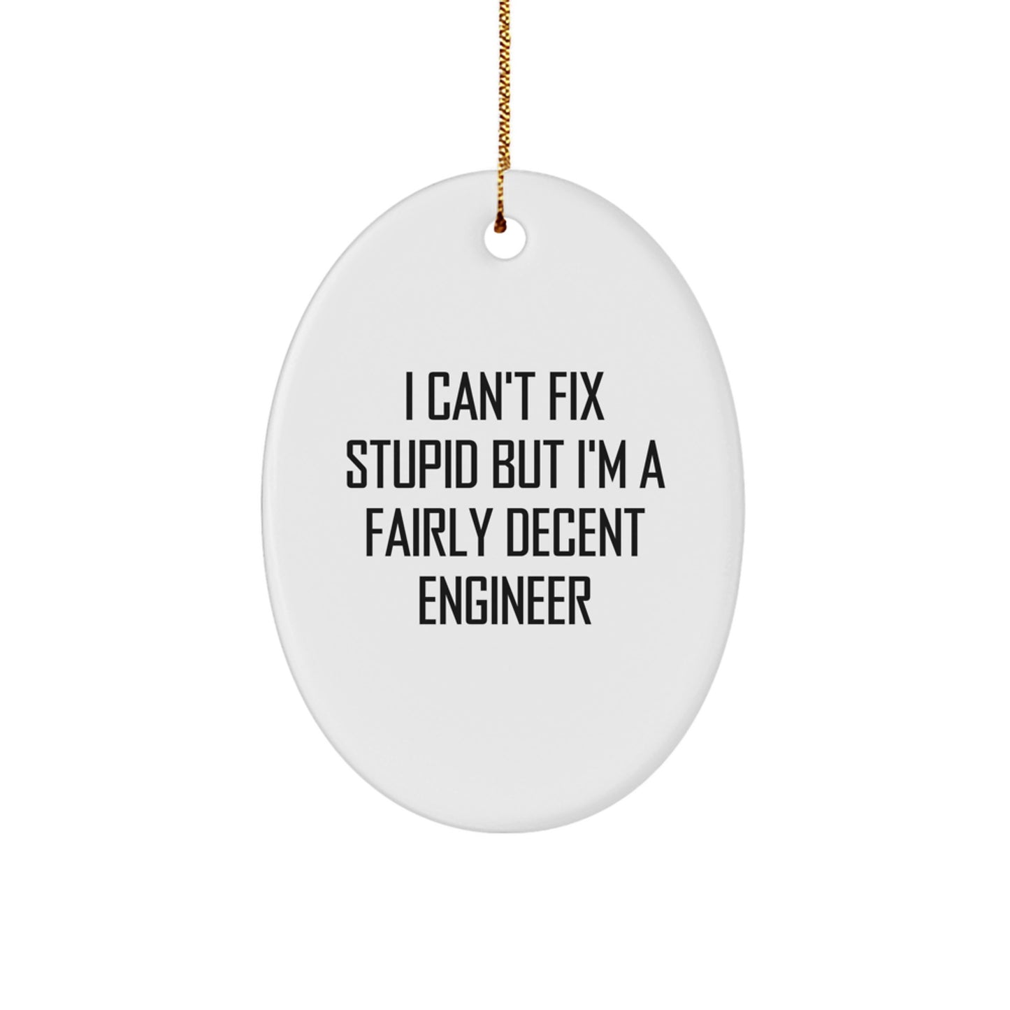 Funny Engineer Gifts for Men Oval Ornament I Can't Fix Stupid But I'm A Fairly Decent Engineer Christmas - Image 1