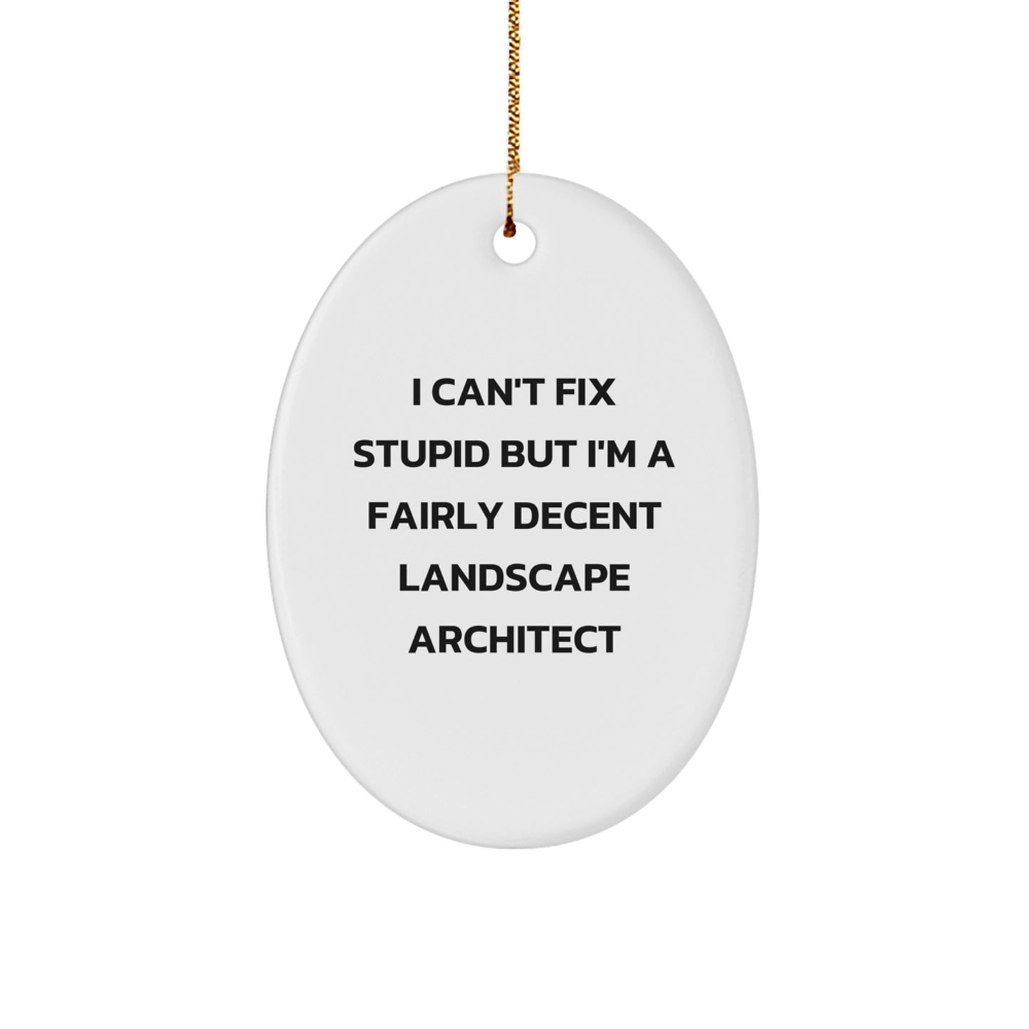 Funny Landscape Architect Oval Ornament Gifts from Friends for Christmas - 'I Can't Fix Stupid But I'm A Fairly Decent Landscape Architect' - Image 1