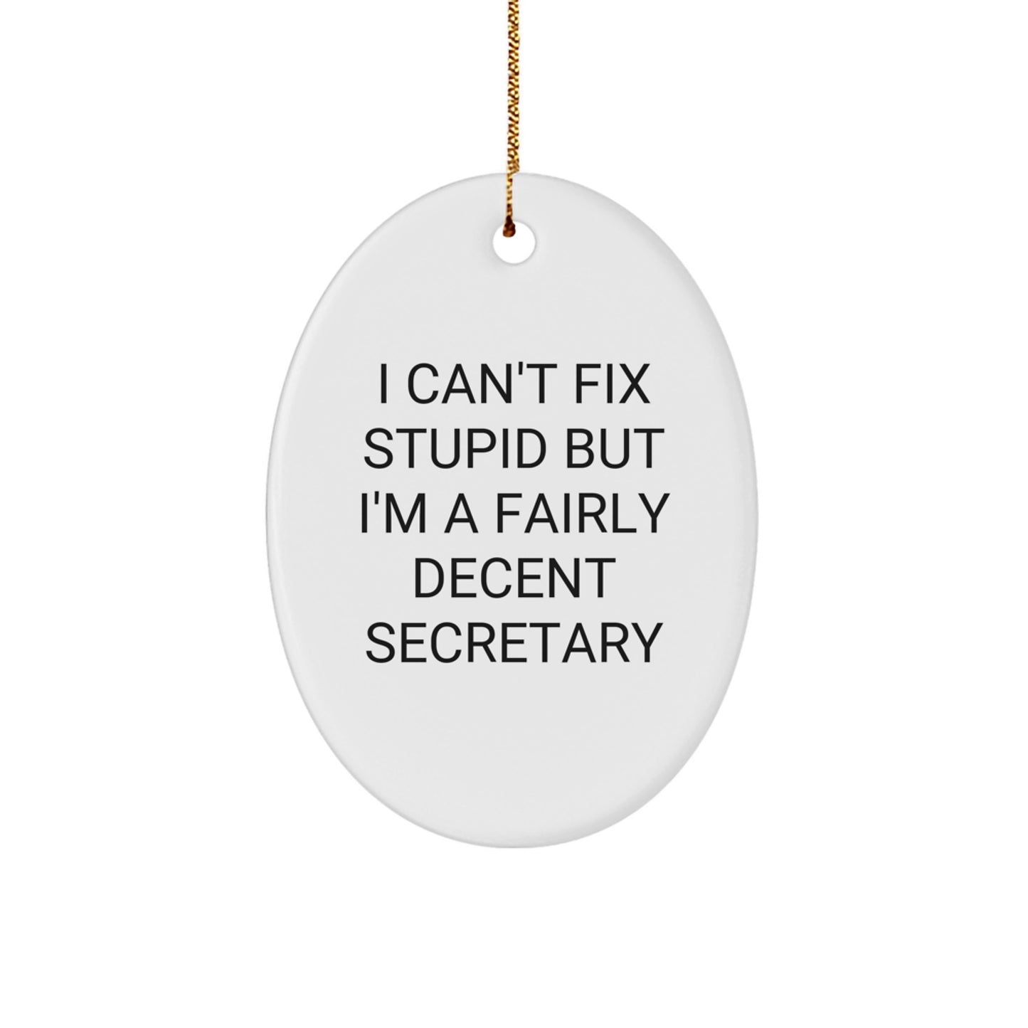 Funny Secretary Oval Ornament Gifts from Friends - 'I Can't Fix Stupid But I'm A Fairly Decent Secretary' - Secretary Gifts for Christmas - Image 1