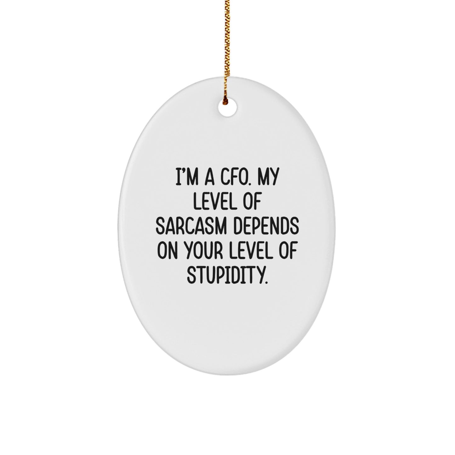 Funny CFO Gifts from Friends to CFO, Oval Ornament for Christmas Unique Gifts, I'm A CFO, My Level Of Sarcasm Depends On Your Level Of Stupidity. - Image 1