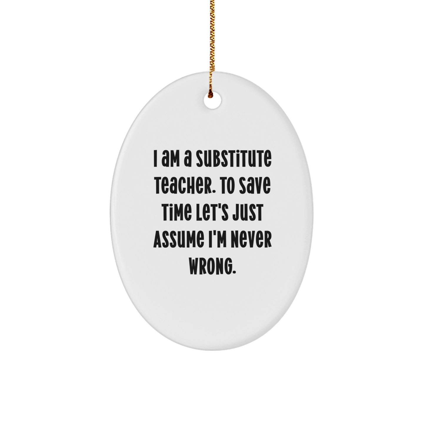 Funny Substitute Teacher Oval Ornament Gifts from Friends for Christmas Unique - Image 1