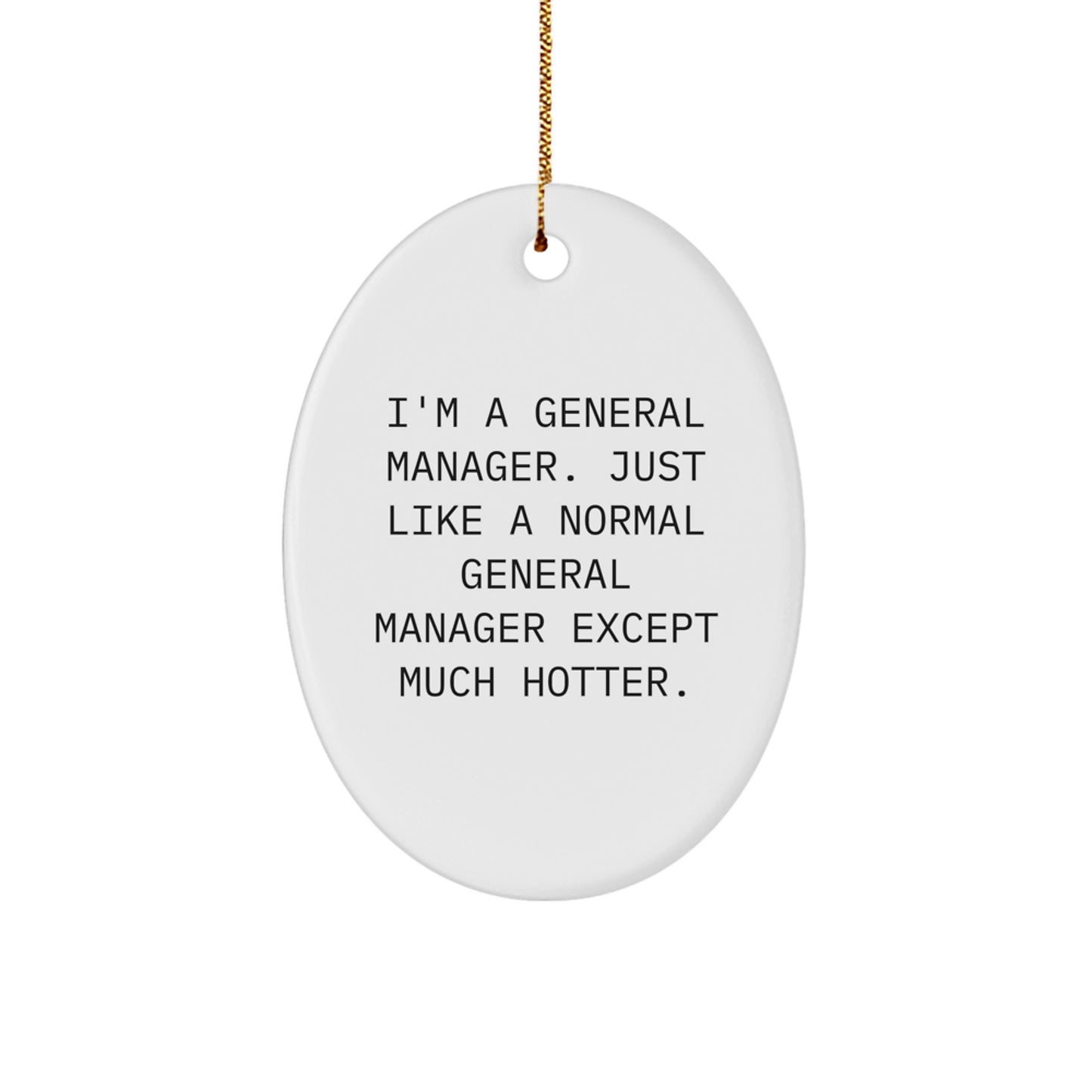 General Manager Oval Ornament Funny Gift for General Manager Men Christmas Decorations from Friends, Oval Shaped White Ornament General Manager Office Decor, I'm A General Manager Except Much Hotter - Image 1