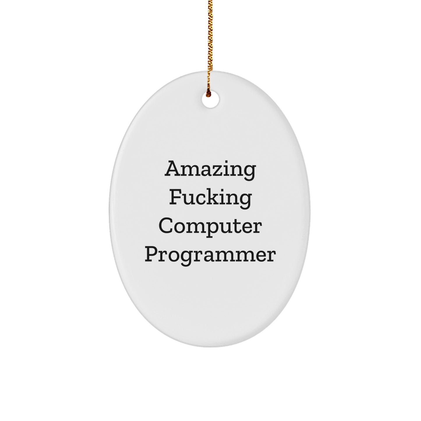 Funny Computer Programmer Gifts for Him, Oval Ornament with Amazing F--king Quote, Christmas Unique Presents from Friends to Family - Image 1