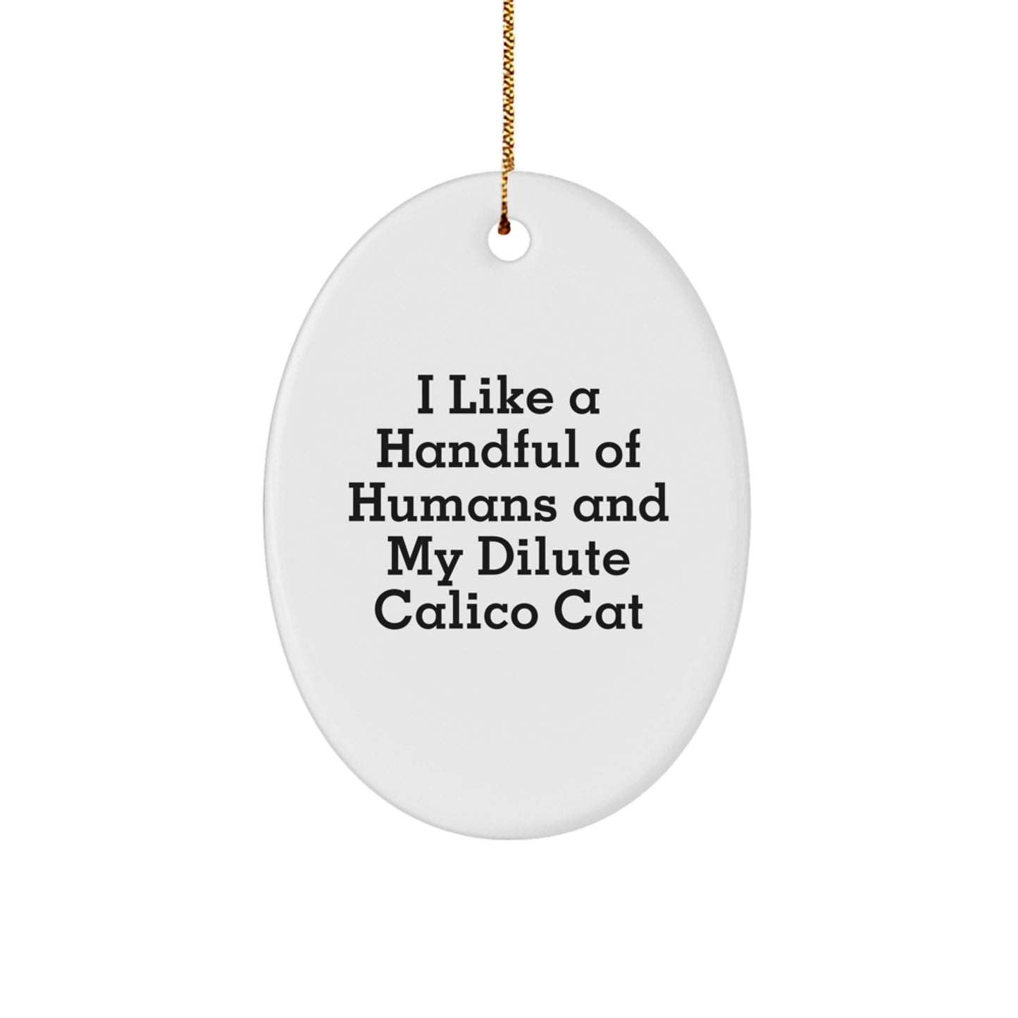 Funny Dilute Calico Cat Oval Ornament Gifts from Men Women Friends Family for Christmas Unique Decorations, I Like A Handful Of Humans And My Dilute Calico Cat - Image 1