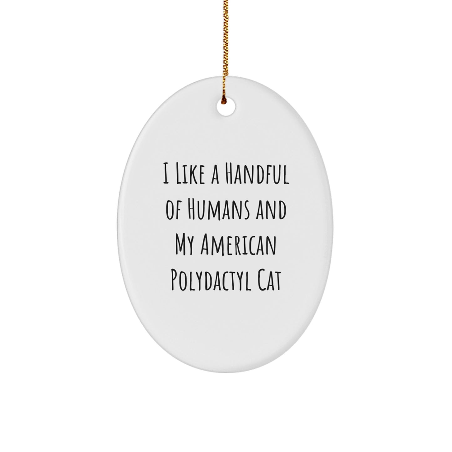 American Polydactyl Cat Oval Ornament Funny Cat Lover Gift, 'I Like A Handful Of Humans And My American Polydactyl Cat' Christmas Unique Gifts for Family Friends - Image 1