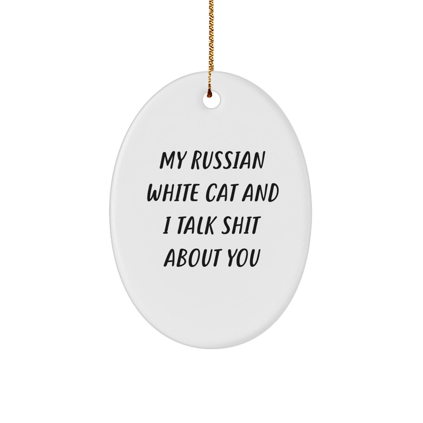 Russian White Cat Oval Ornament Funny Gift for Men Women Friends Family Christmas Unique - Image 1