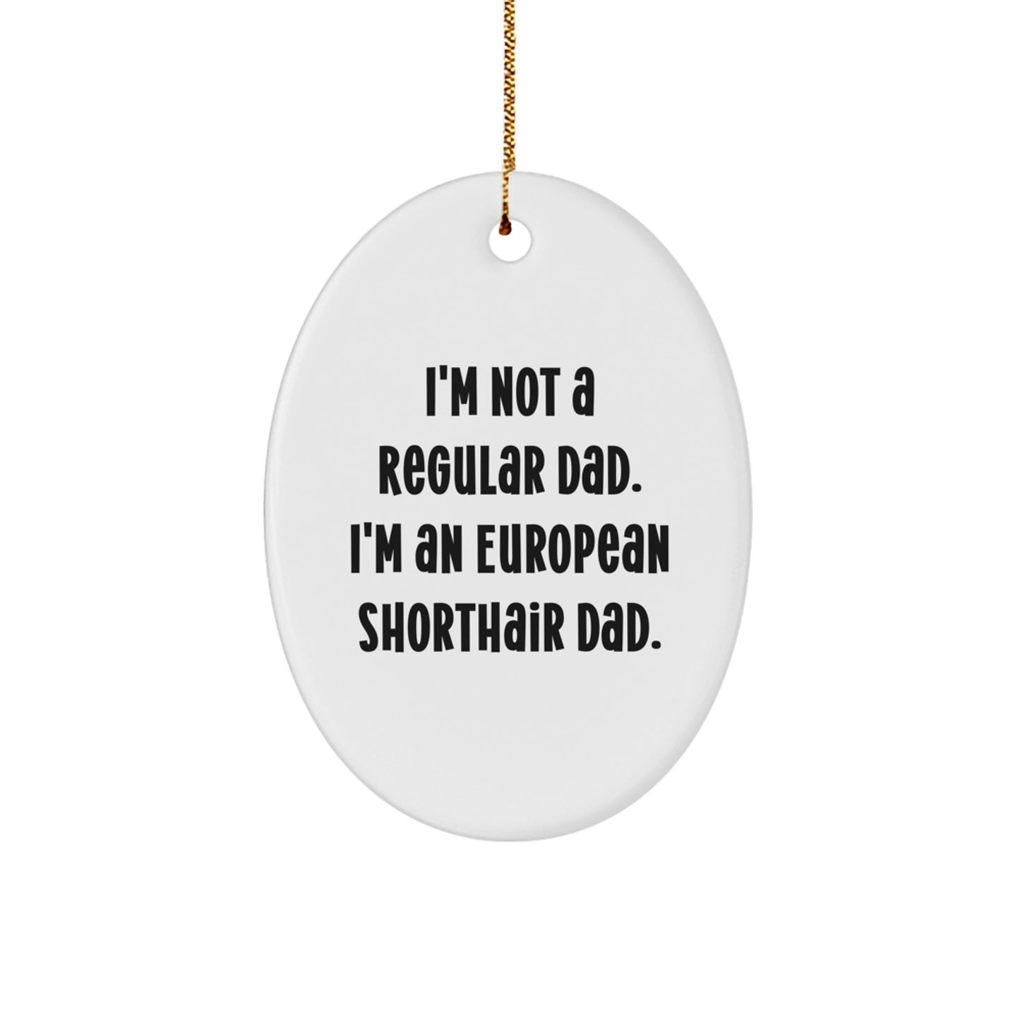 Funny European Shorthair Cat Dad Gifts for Men from Friends, Unique Oval Ornament for Christmas - Image 1