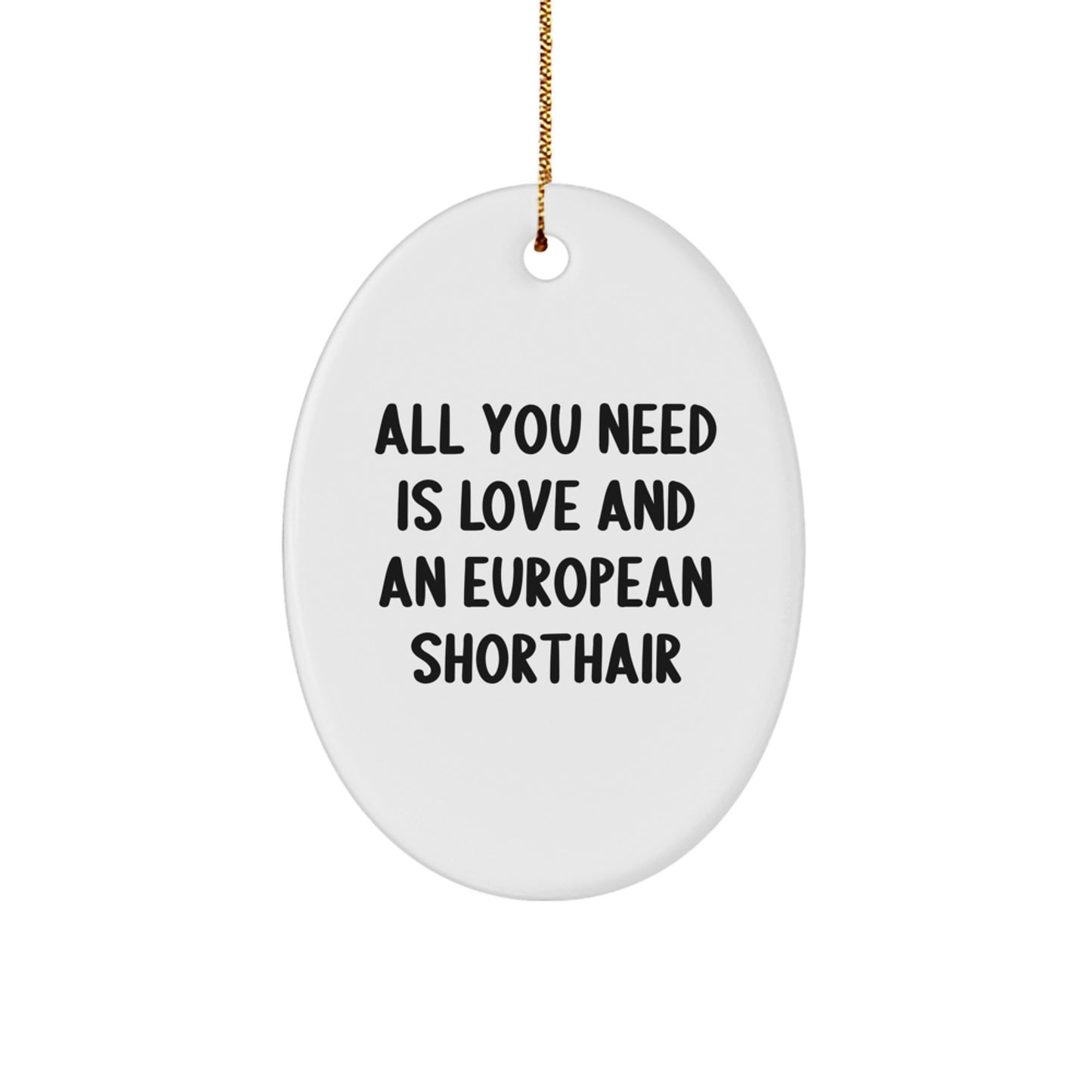 European Shorthair Cat Gifts from Family - All You Need Is Love And An Oval Ornament for Christmas - Image 1