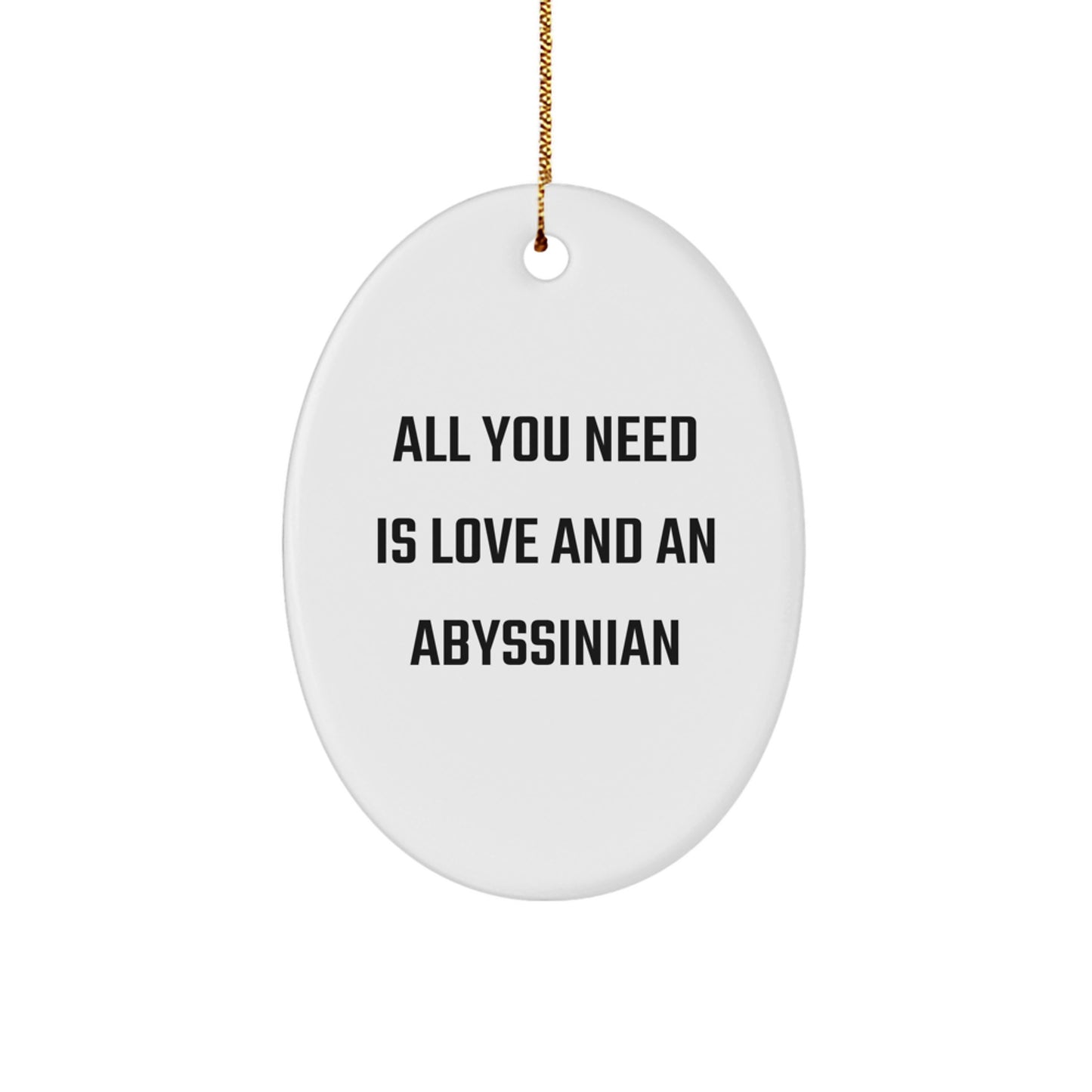 Abyssinian Cat Lovers Gifts from Friends to Family - Oval Ornament with Quote 'All You Need Is Love And An Abyssinian' for Christmas - Image 1