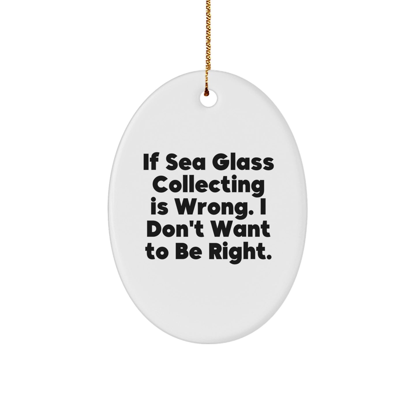 Sea Glass Collecting Oval Ornament Gifts from Friends and Family, 'If Sea Glass Collecting Is Wrong. I Don't Want To Be Right.' Christmas Unique Gifts for Her Men Women Friends Coworkers - Image 1