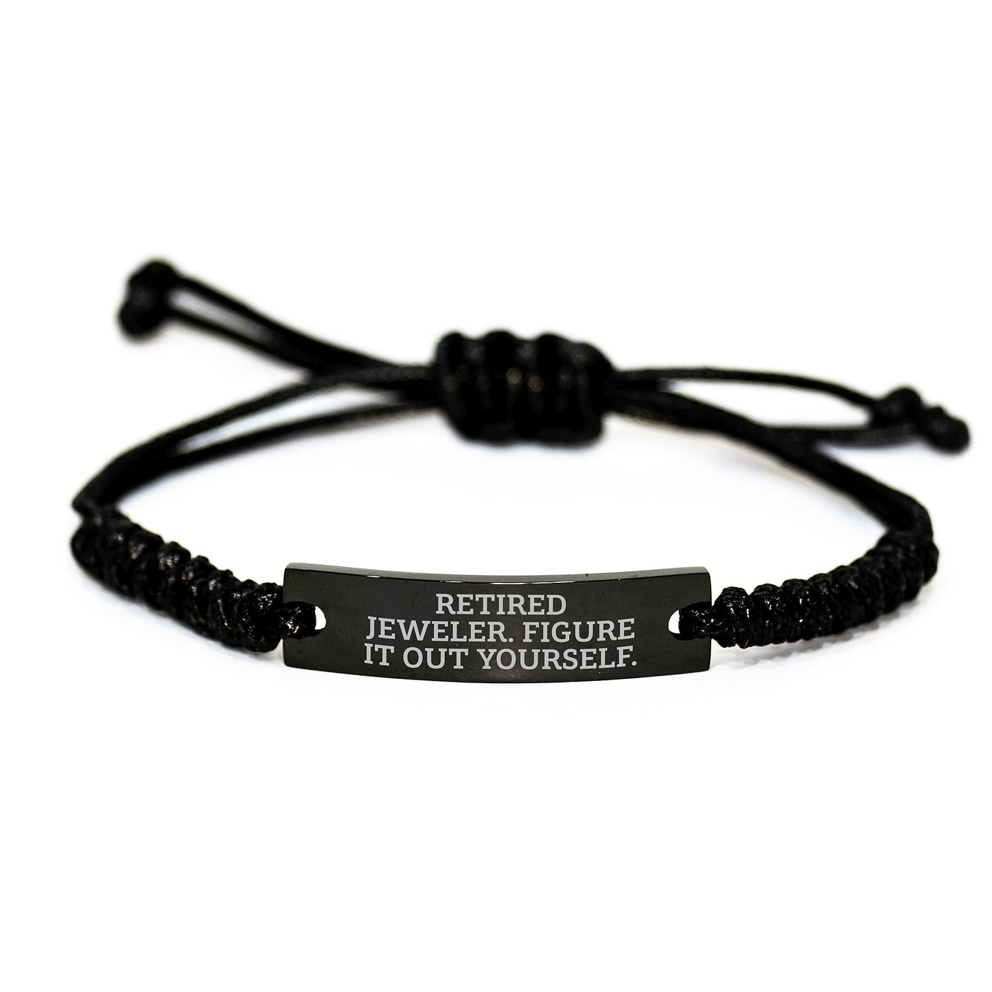 Funny Quote Rope Bracelet Gifts from Men to Jeweler for Graduation - Adjustable Black Stainless Steel with Interlaced Rope - Image 1