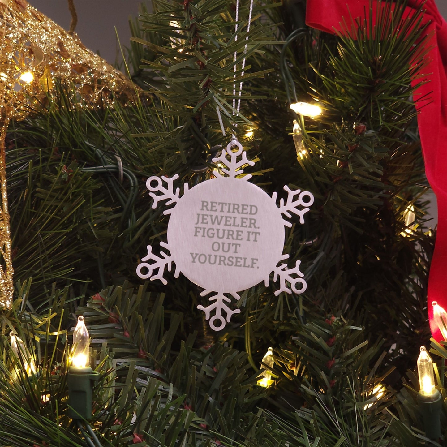 Jeweler's Delight Snowflake Ornament, Gifts from Friends and Family, 'Retired Jeweler. Figure It Out Yourself.' Funny Quote, Christmas Unique Gifts for Men and Women - Image 3