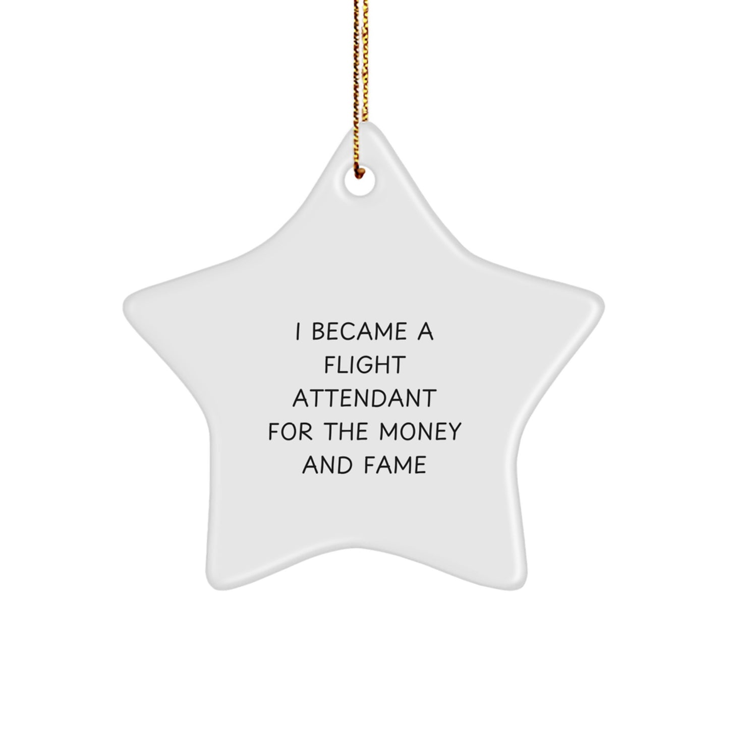 Funny Gift for Flight Attendant, 'I Became A Flight Attendant For The Money And Fame' Star Ornament, Gifts from Friends to Flight Attendant Men - Image 1