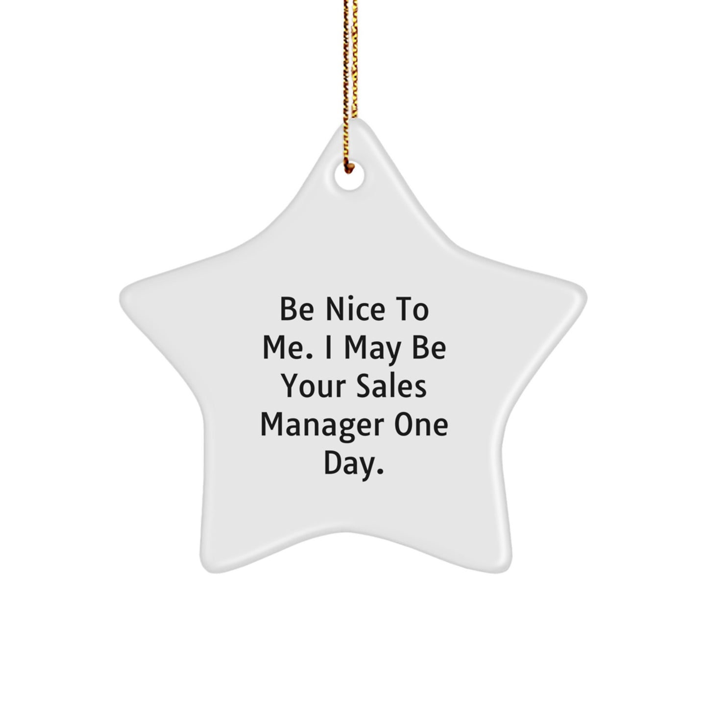 Funny Sales Manager Gifts for Him from Friends - 'Be Nice To Me. I May Be Your Sales Manager One Day.' White Star Ornament for Christmas Unique Gifts - Image 1