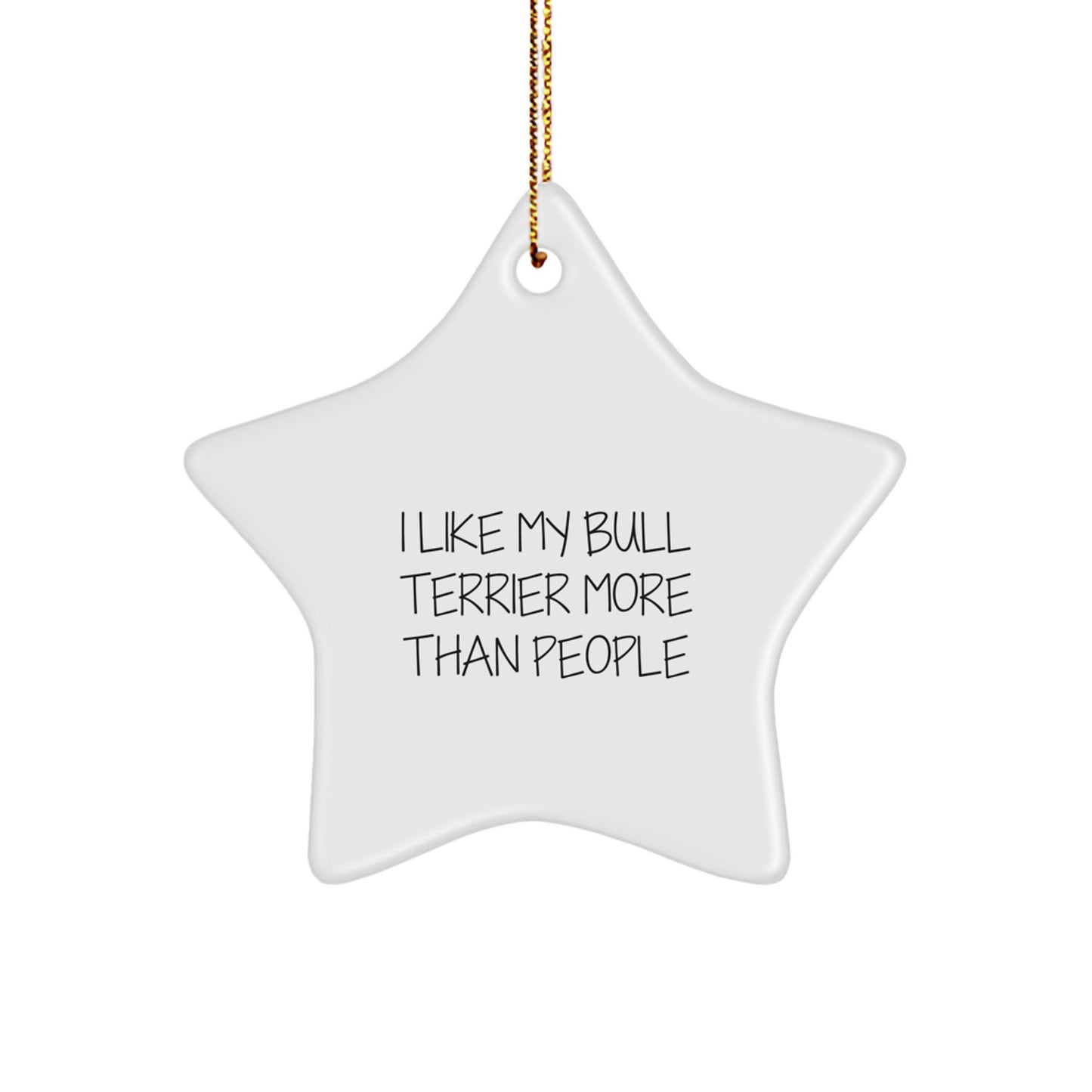 Bull Terrier Dog Lover Gifts from Friends, Star Ornament for Christmas, I Like My Bull Terrier More Than People - Image 1
