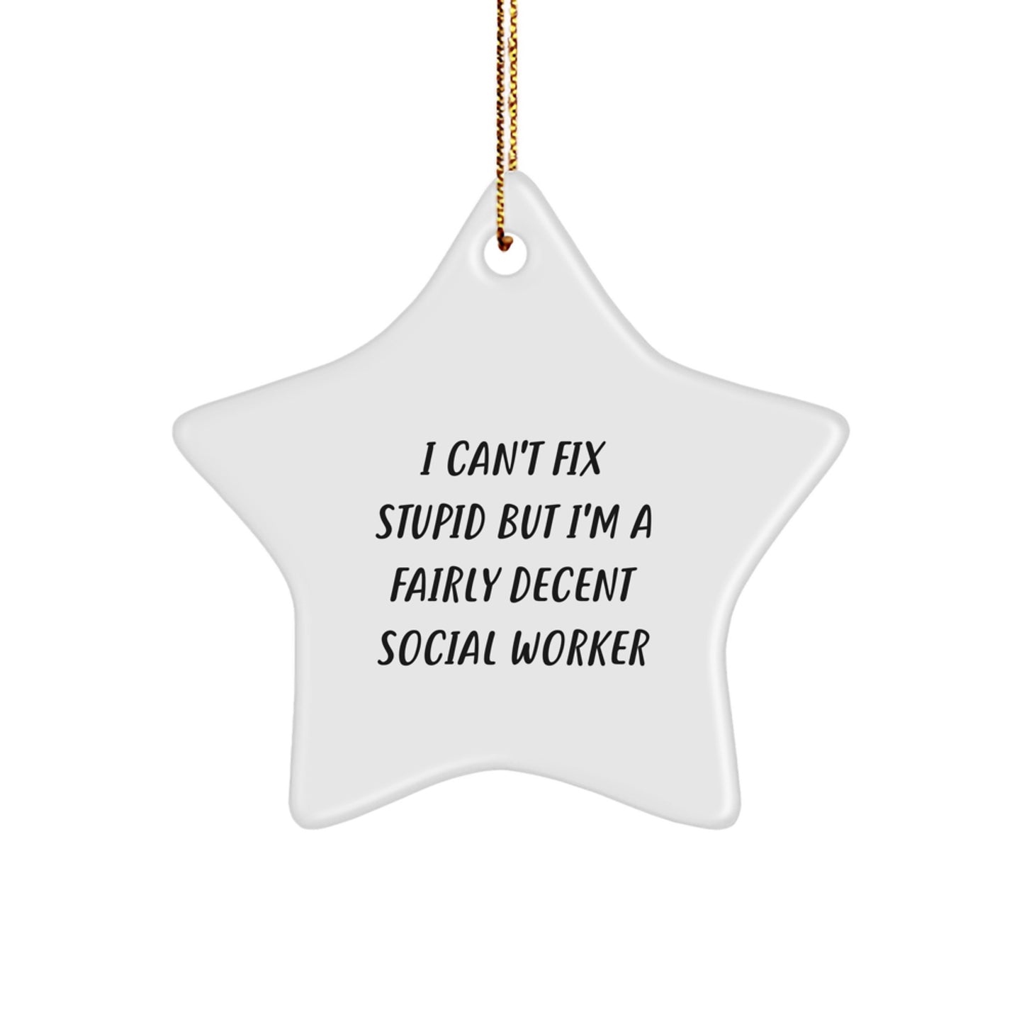 Funny Social Worker Gifts: Social Worker Star Ornament, I Can't Fix Stupid But I'm A Fairly Decent Social Worker, Christmas Unique Present for Family, Friends, Coworkers - Image 1