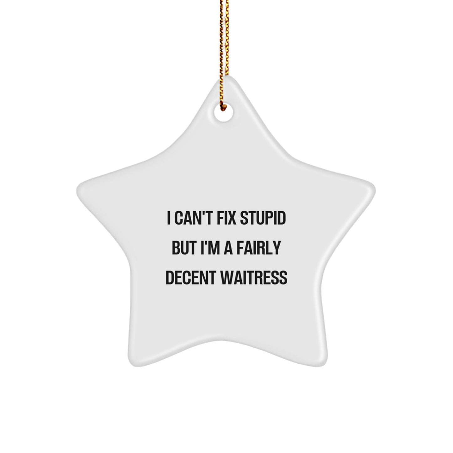Funny Waitress Star Ornament Gift from Friends for Christmas, I Can't Fix Stupid But I'm A Fairly Decent Waitress, Unique Star Ornament - Image 1