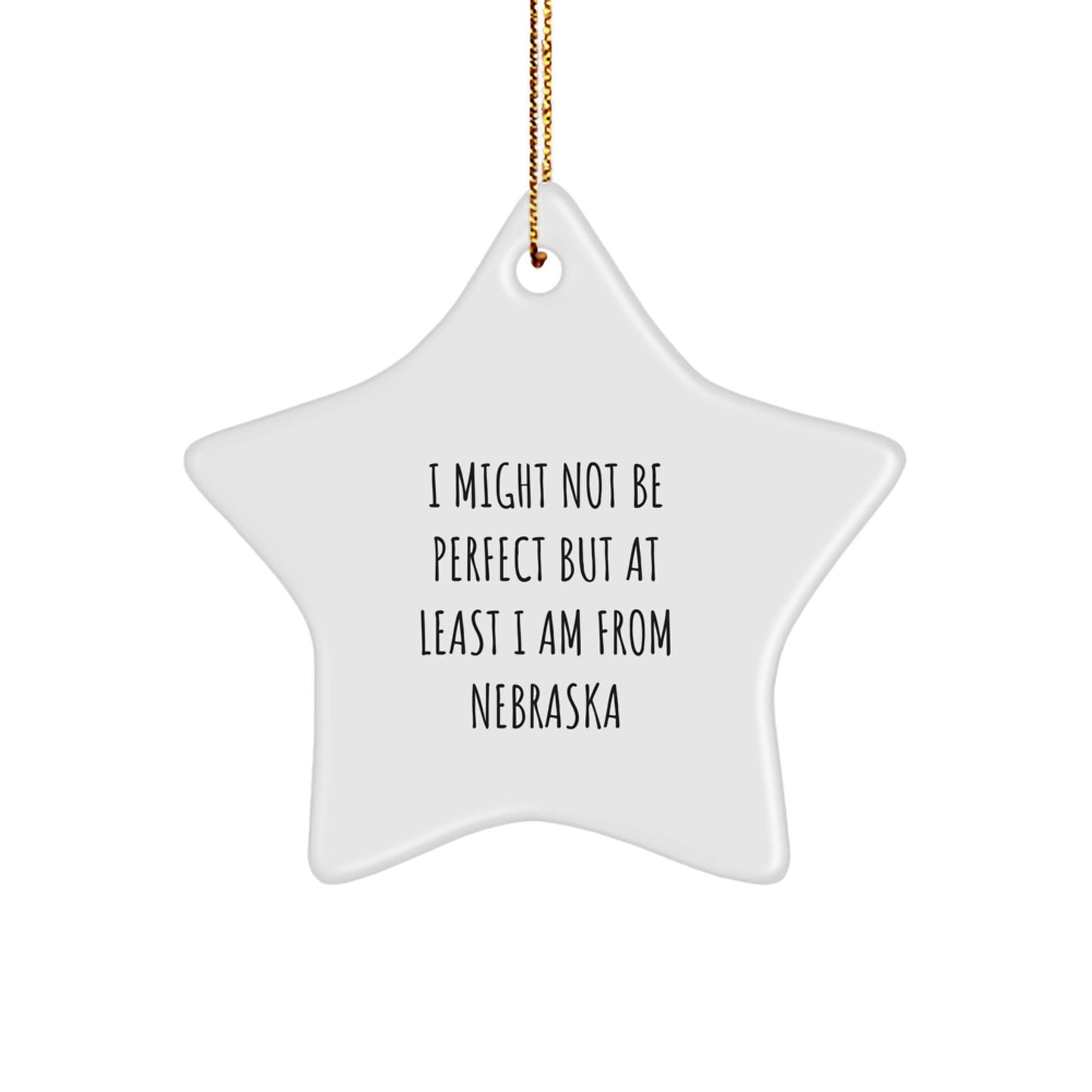 Funny Nebraska Star Ornaments, Gifts from Friends and Family for Christmas, White Star Shaped Decorations, 'I Might Not Be Perfect...' - Image 1