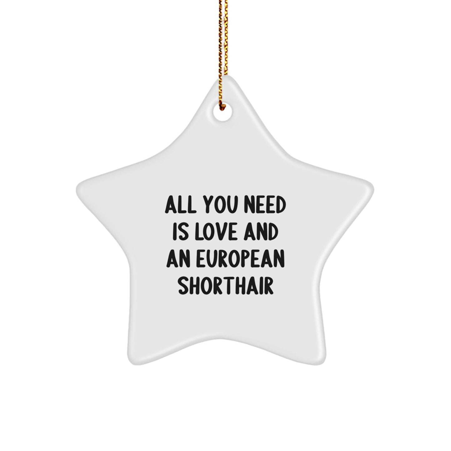 European Shorthair Cat Gifts from Friends - Star Ornament with Quote - 'All You Need Is Love And An European Shorthair' - Unique Christmas Unique Gifts for European Shorthair Cat Lovers - Image 1
