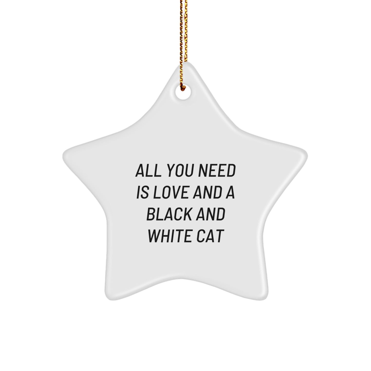 Funny Black and White Cat Christmas Unique Gifts for Men or Women - All You Need Is Love and a Star Ornament for Home Decor, Funny Cat Lover Gifts, Black and White Cat Star Ornament - Image 1