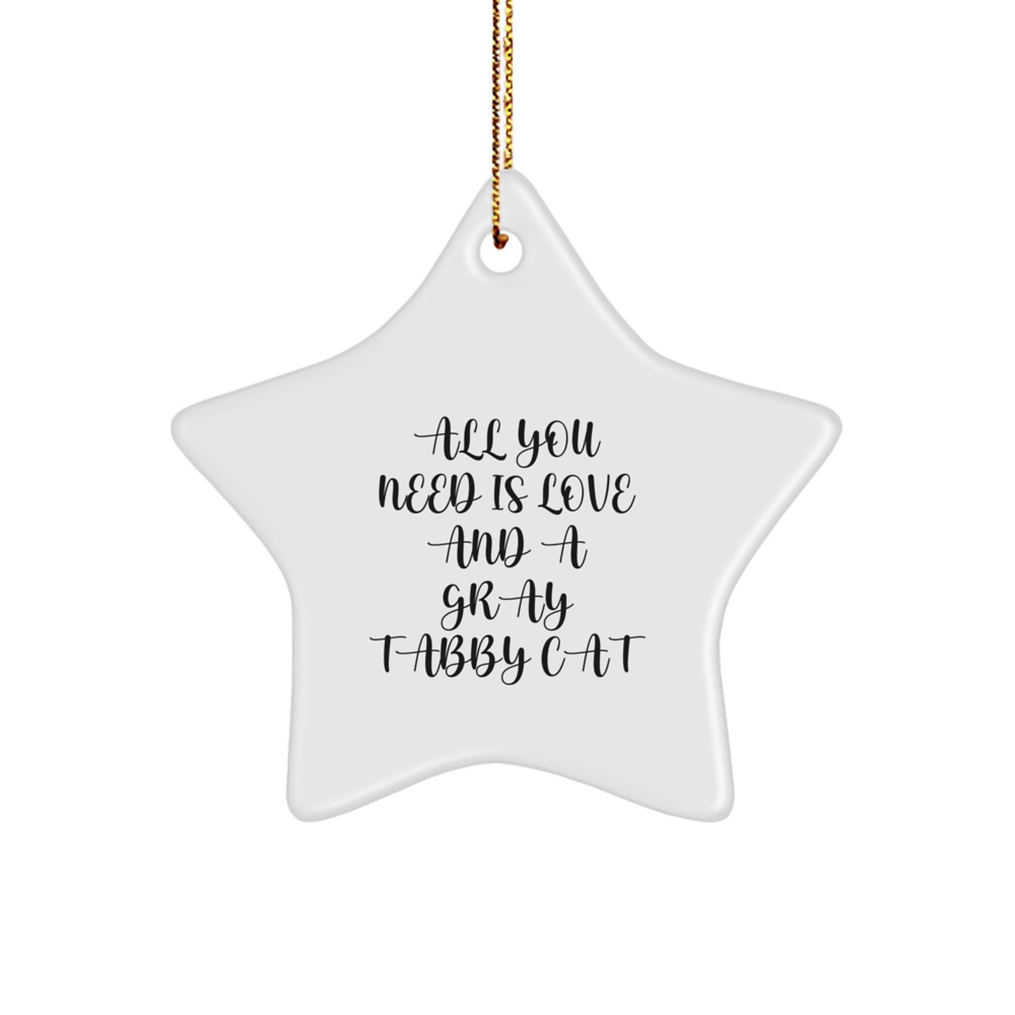 Gray Tabby Cat Love Gifts from Family, Friends, for Christmas Unique Star Ornament - Image 1