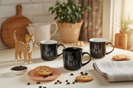 Cover image for 3 Unique African Serval Cat Mugs