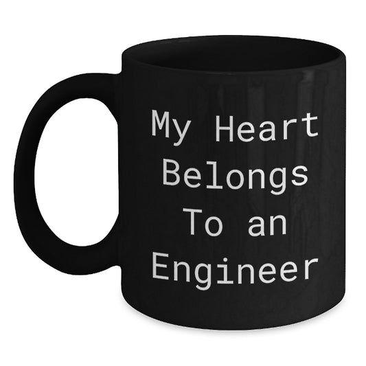 Funny Engineer Gifts for Him, Black Coffee Mug 'My Heart Belongs To An Engineer' Birthday Unique Gifts from Friends to Engineer - Main