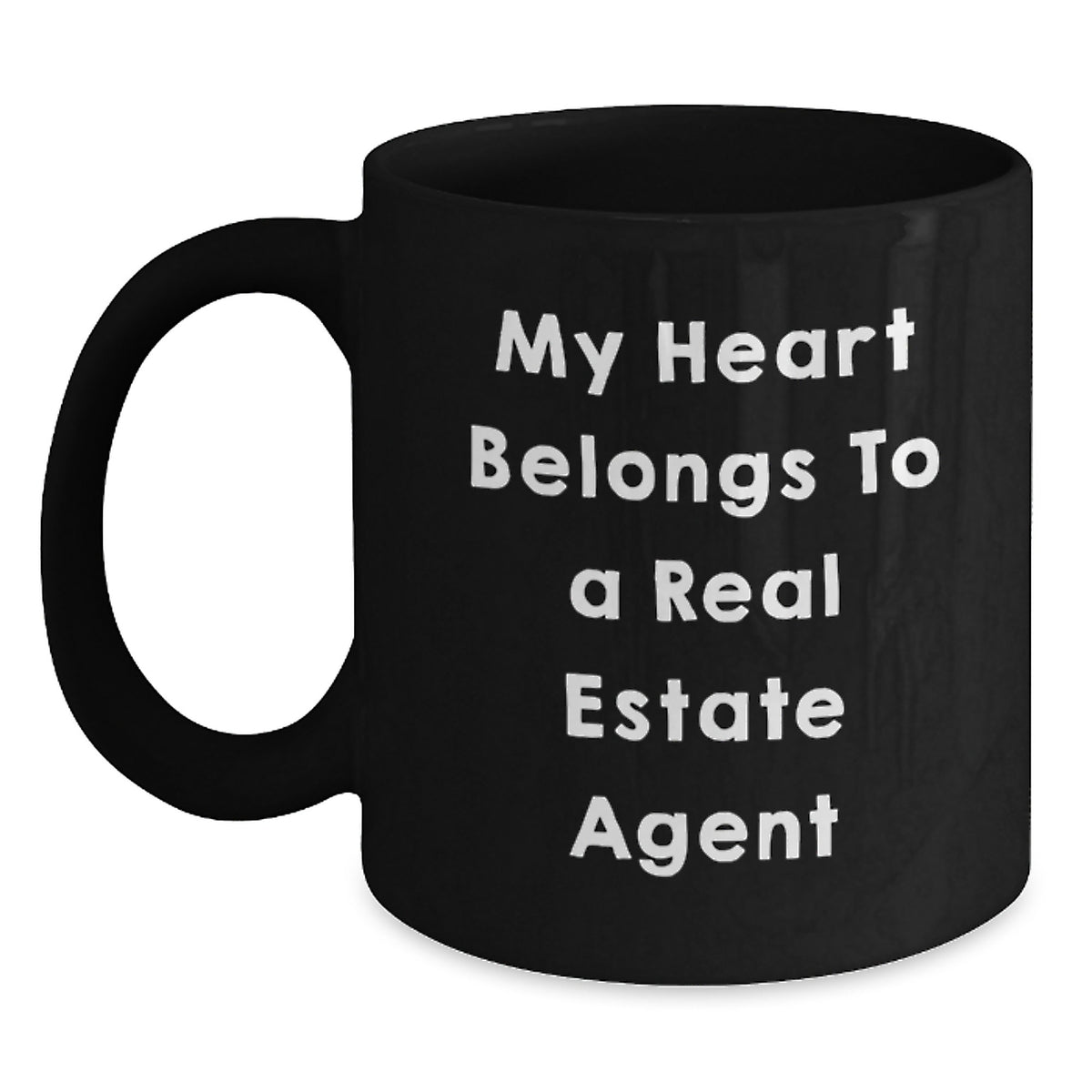 Funny Real Estate Agent Gifts, Gifts from Family for Men, Women, or Friends - 'My Heart Belongs To A Real Estate Agent' Black Coffee Mug - Main