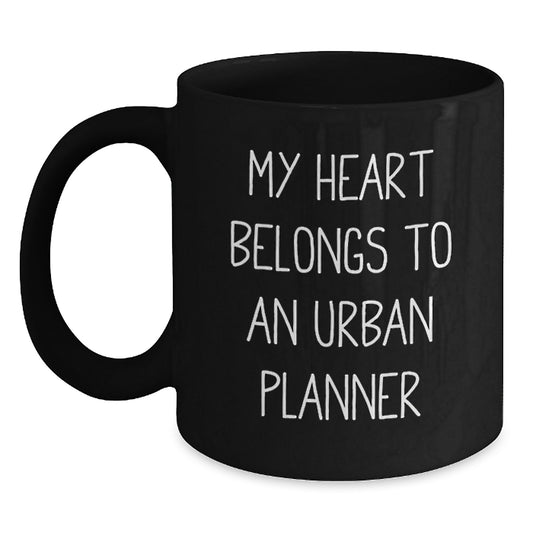 Funny Urban Planner Gifts from Friends, Black Coffee Mug, My Heart Belongs To An Urban Planner, Perfect Holiday Gift for Him or Her - Main