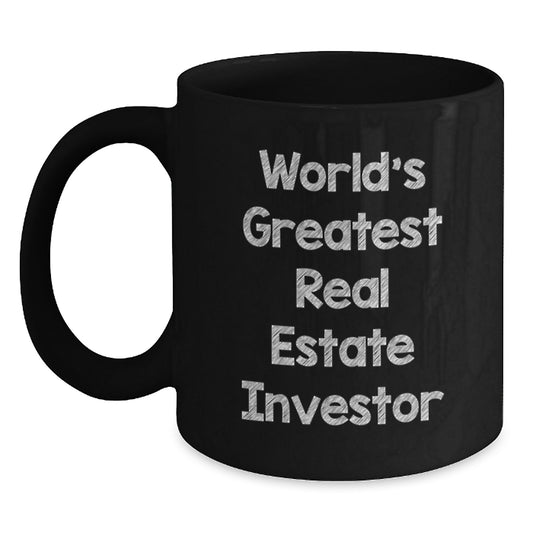 Funny 'World's Greatest Real Estate Investor' Gifts for Real Estate Investor Dad on Father's Day Unique Black Coffee Mug - Main
