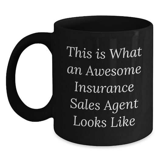 Funny Insurance Sales Agent Gifts for Men - 'This Is What An Awesome Insurance Sales Agent Looks Like' Black Coffee Mug - Gifts from Coworkers for Christmas - Main