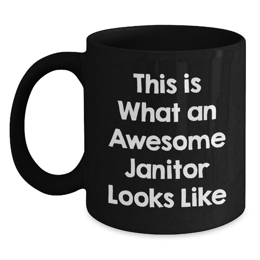 Funny Janitor Gifts for Men from Friends and Family, Awesome Black Coffee Mug This Is What An Awesome Janitor Looks Like Christmas Unique - Main