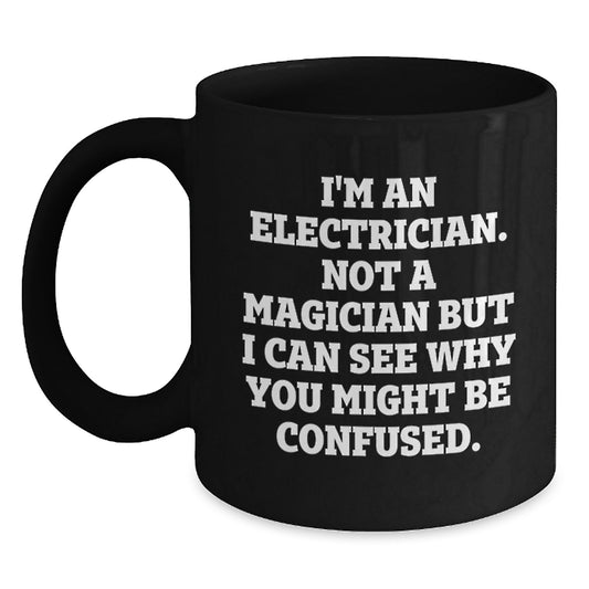 Funny Electrician Gifts from Friends Men, Unique Black Coffee Mug for Electrician Electricians, Christmas Unique Gifts for Him - Main