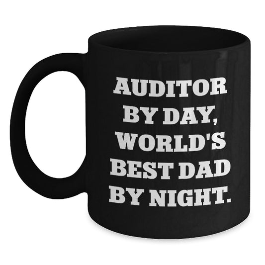 Funny Auditor Gifts - World's Best Dad Black Coffee Mug, Birthday Unique Gifts for Him, Gifts from Dad to Auditor, 11oz or 15oz - Main