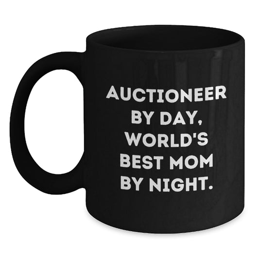 Christmas Auctioneer Gifts from Mom - Funny Black Coffee Mug for Auctioneer By Day, World's Best Mom By Night. - Main