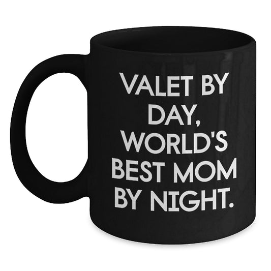 Valet Gifts from Mom - Funny Black Coffee Mugs for Birthday, World's Best Mom Quote, Gifts for Valet - Main