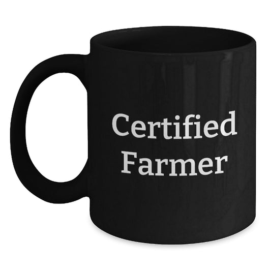 Funny Farmer Gifts for Men, Inspirational Black Coffee Mug with Quote 'Certified Farmer' for Graduation, Gifts from Family for Him - Main