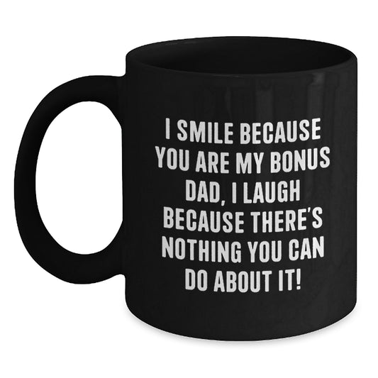 Funny Bonus Dad Gifts from Family, Gifts for Bonus Dad Men, Unique Black Coffee Mug for Graduation - Main