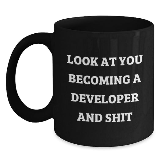 Developer Gifts from Friends, Inspirational Black Coffee Mug for Developer Men, Unique Graduation Unique Gifts - Main