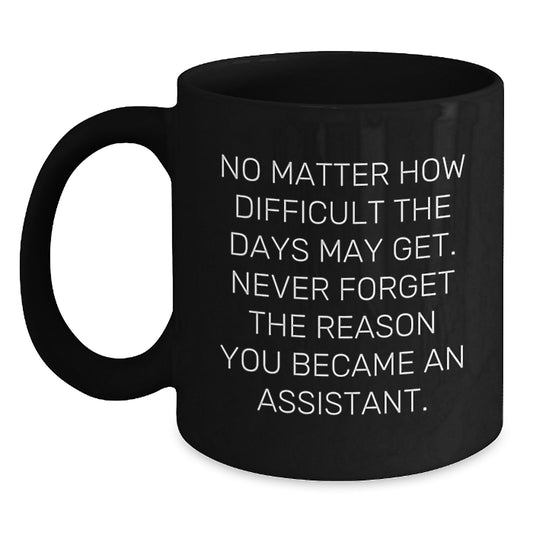 Funny Inspirational Assistant Gifts from Men to Assistants on Birthday Unique Gifts, Black Coffee Mug, Never Forget the Reason You Became an Assistant. - Main