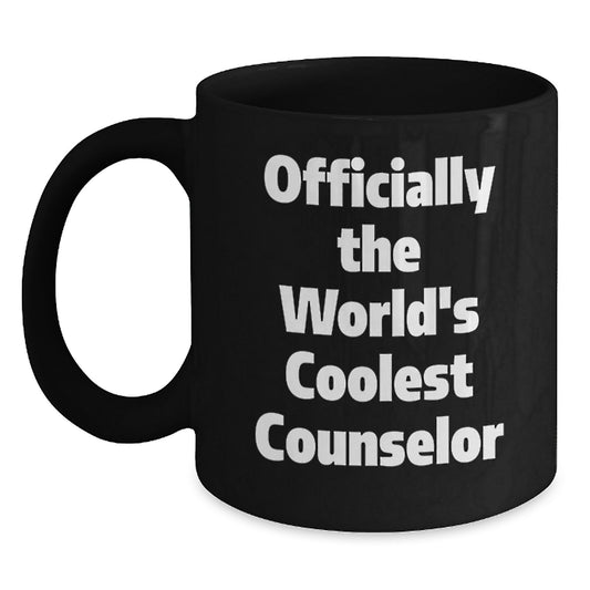 Funny Counselor Gifts from Friends for Counselor, Officially The World's Coolest Counselor Black Coffee Mug, Valentine's Unique Gifts for Men, Women, Coworkers, Family - Black 15oz Ceramic - Main