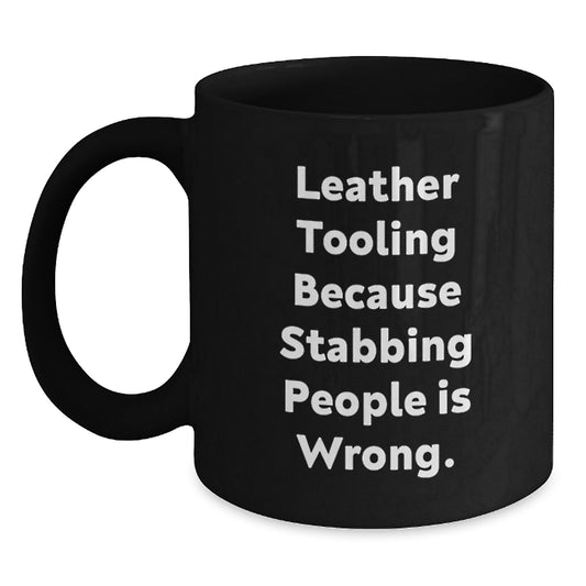 Leather Tooling Humor Funny Black Coffee Mug Gifts for Men from Friends - Main