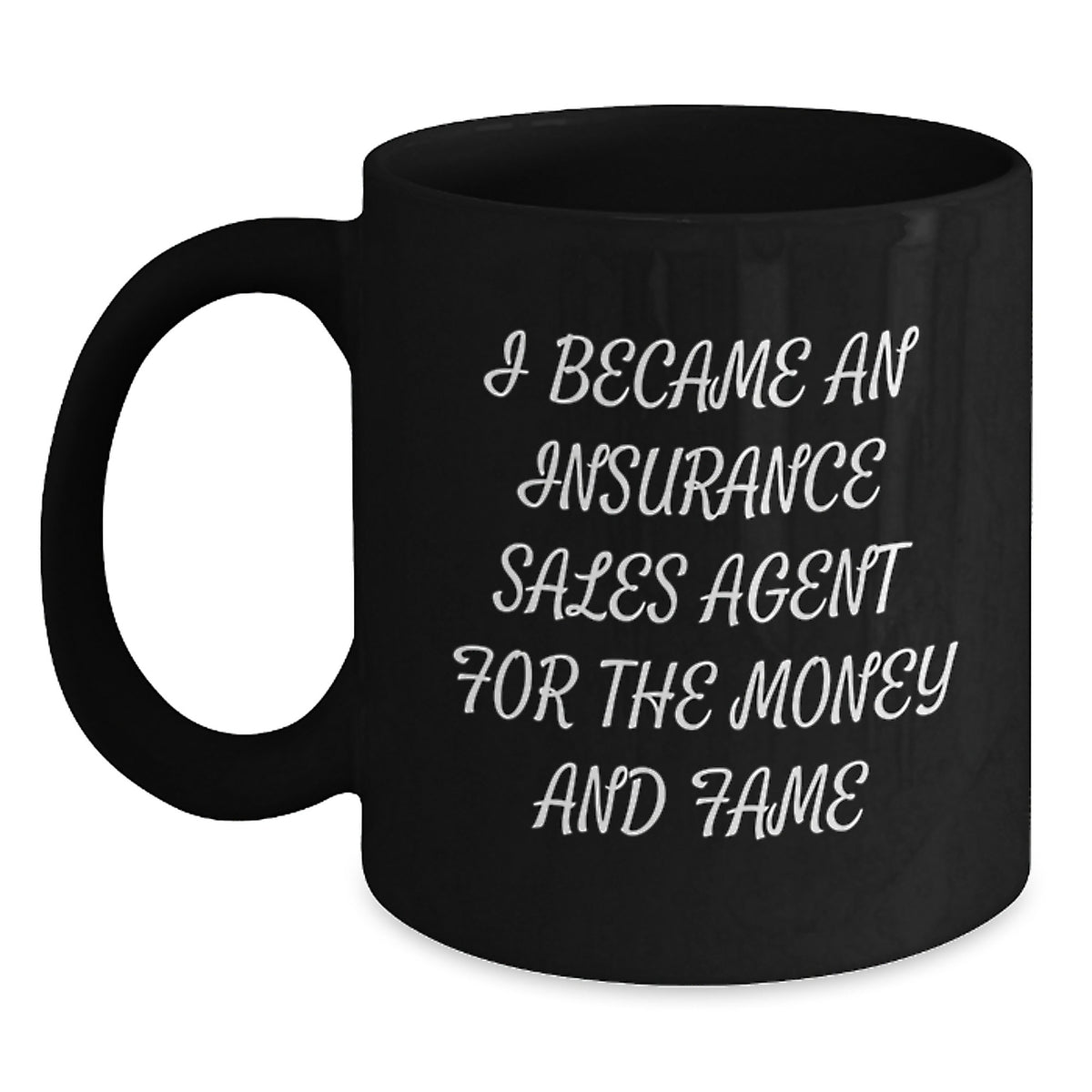 Funny Insurance Sales Agent Gifts for Men, Women, Friends, Coworkers, and Family - Birthday Unique Gifts - 'I Became An Insurance Sales Agent For The Money And Fame' Black Coffee Mug - Main