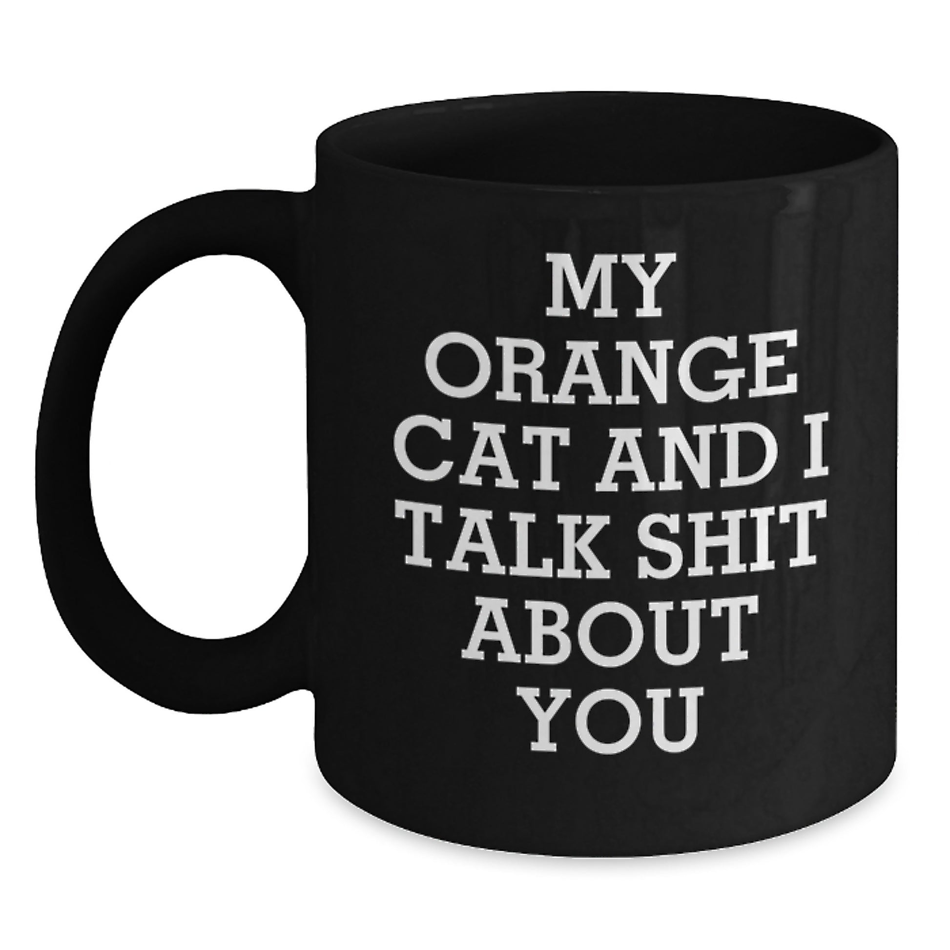 Funny Orange Cat Gifts from Men to Mom on Mother's Day - Black Coffee Mug with My Orange Cat And I Talk Shit About You Quote - Main