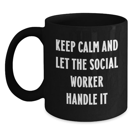 Funny Social Worker Gifts, Black Coffee Mug for Social Workers, 'Keep Calm And Let The Social Worker Handle It' Christmas Unique Gifts for Men Women Friends Coworkers Family - Main
