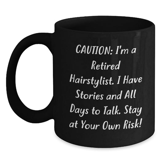 Funny Hairstylist Gift Ideas for Men - Black Coffee Mug with Warning for Friends and Family - Main