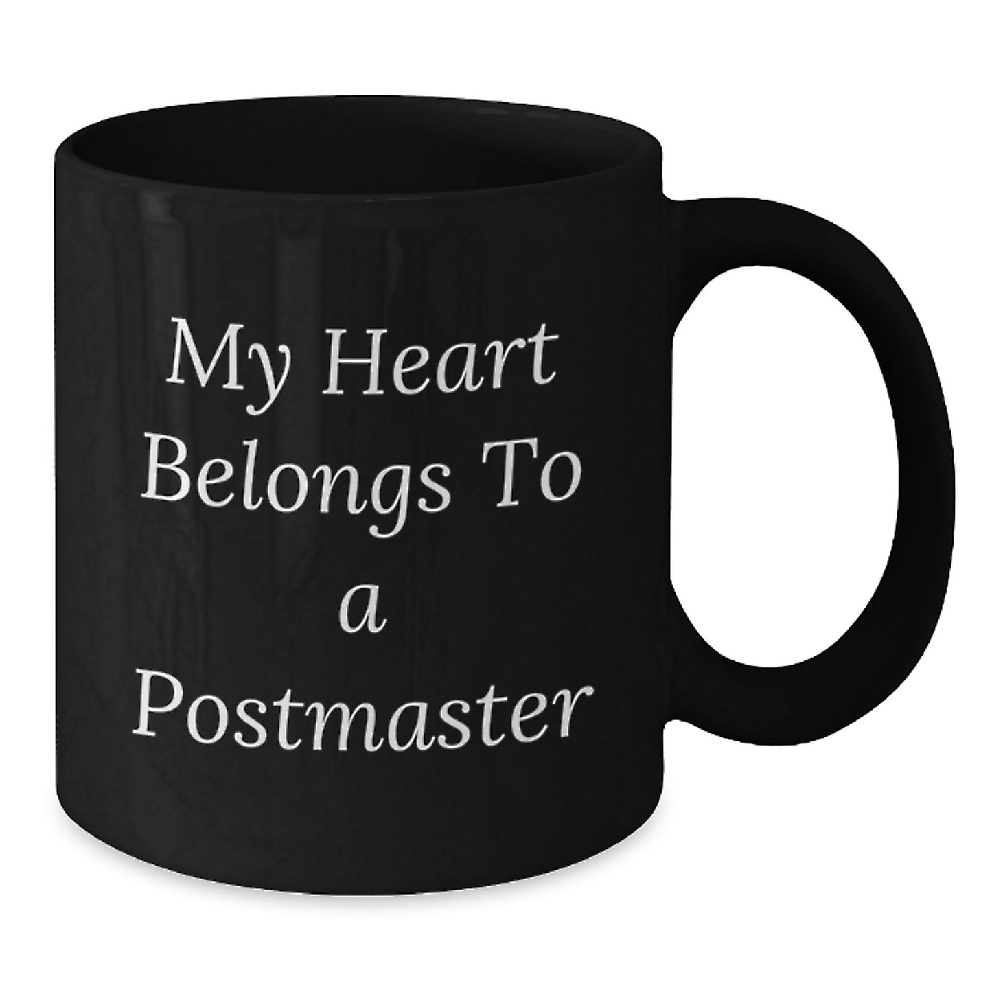 Funny Postmaster Christmas Unique Gifts from Friends and Family - My Heart Belongs To A Postmaster Black Coffee Mug - Additional