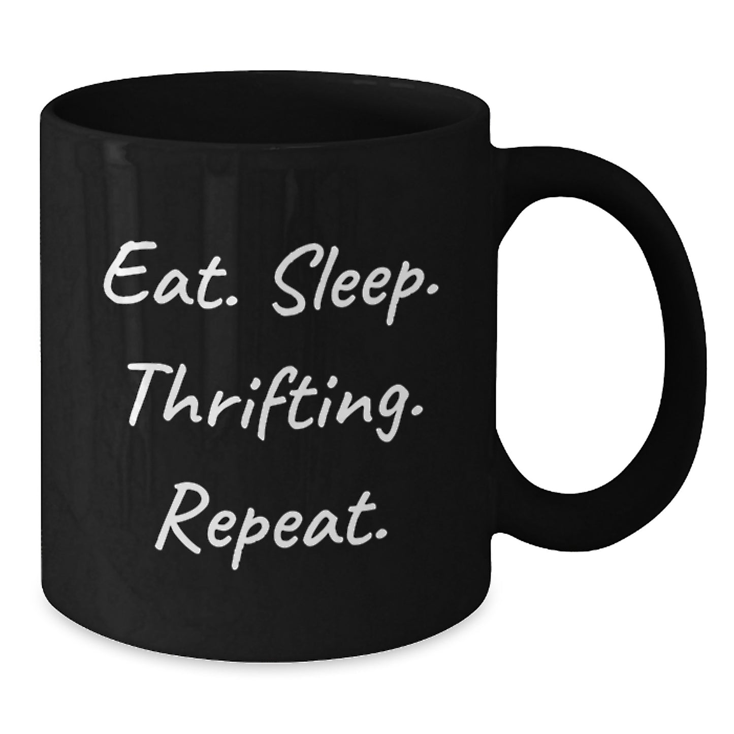 Thrifting Fun Gifts for Thrifting Lovers from Friends and Family - Eat. Sleep. Thrifting. Repeat. Black Coffee Mug - Additional