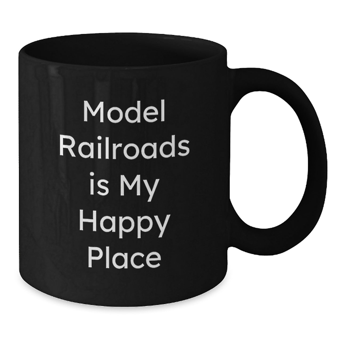 Funny Model Railroads Mug, Model Railroads Gifts for Men, Black Coffee Mug, 'Model Railroads Is My Happy Place' Quote, Gifts from Family, Perfect for Model Railroads Enthusiasts - Additional